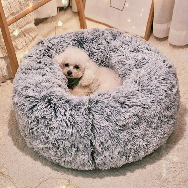 Manufacturers sell wholesale high quality cat beds round plush donuts winter warm and comfortable pet beds for dog and cat 2 buy