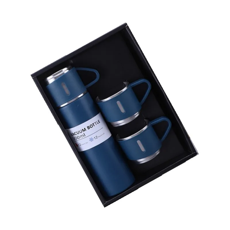 Business Gifts 500ml  Travel Mugs 304 Double Stainless Steel Thermos Vacuum Kettle With 3 Cups Vacuum Flask Set
