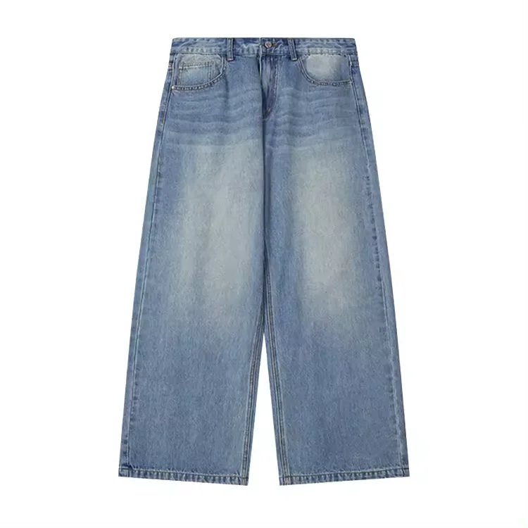 Vintage wash straight leg baggy wide-leg jeans 2023 new fashion brand street casual pants trousers for men jeans