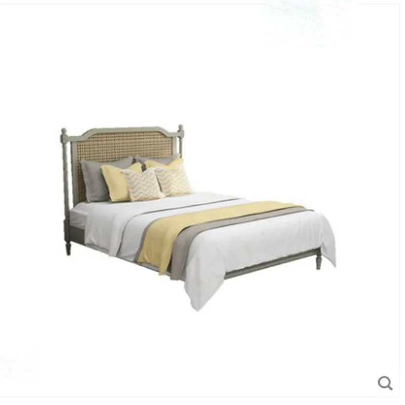 Simple high-end creative bedroom solid wood extra large woven rattan bed custom furniture cane furniture