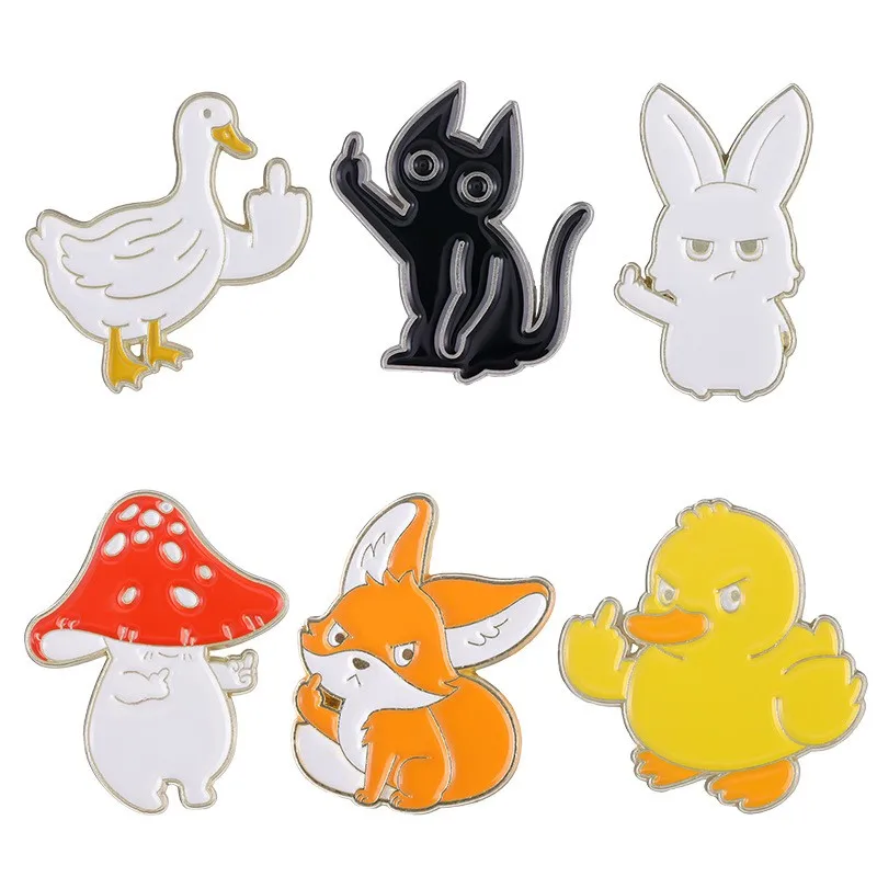 Middle Finger Animal Black Cat Mushroom Fox Rabbit Piece Badge Costume Accessory Lapel Pin Badge
