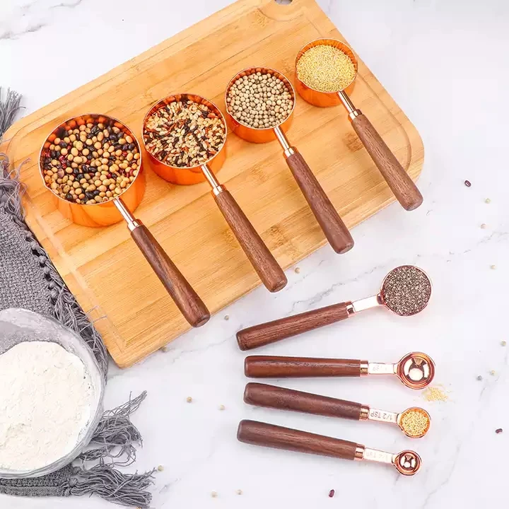 Wholesale Stainless Steel Measuring Cups And Spoons Set With Wooden Handle For Kitchen Home