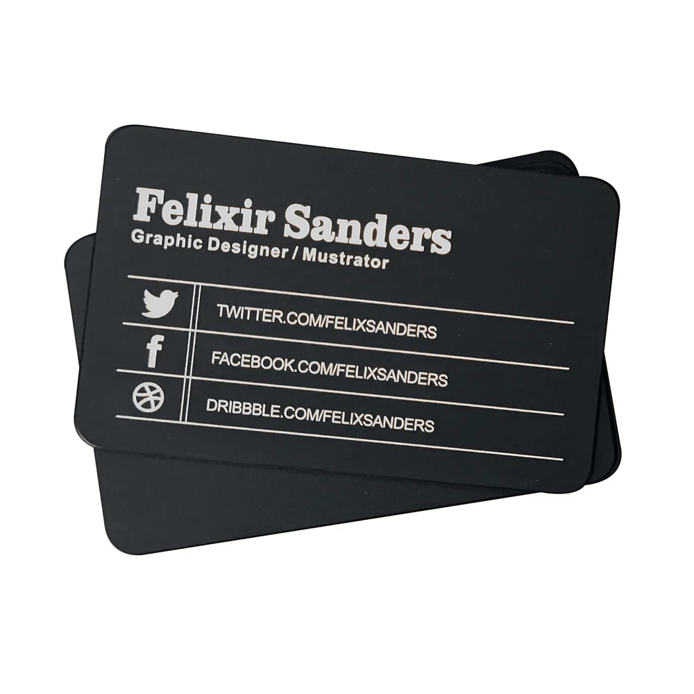 0.8x85x54mm CNC Process High Quality Blank Matt Black Sandblasted Anodised Aluminum Metal Printing Name Visiting Business Cards