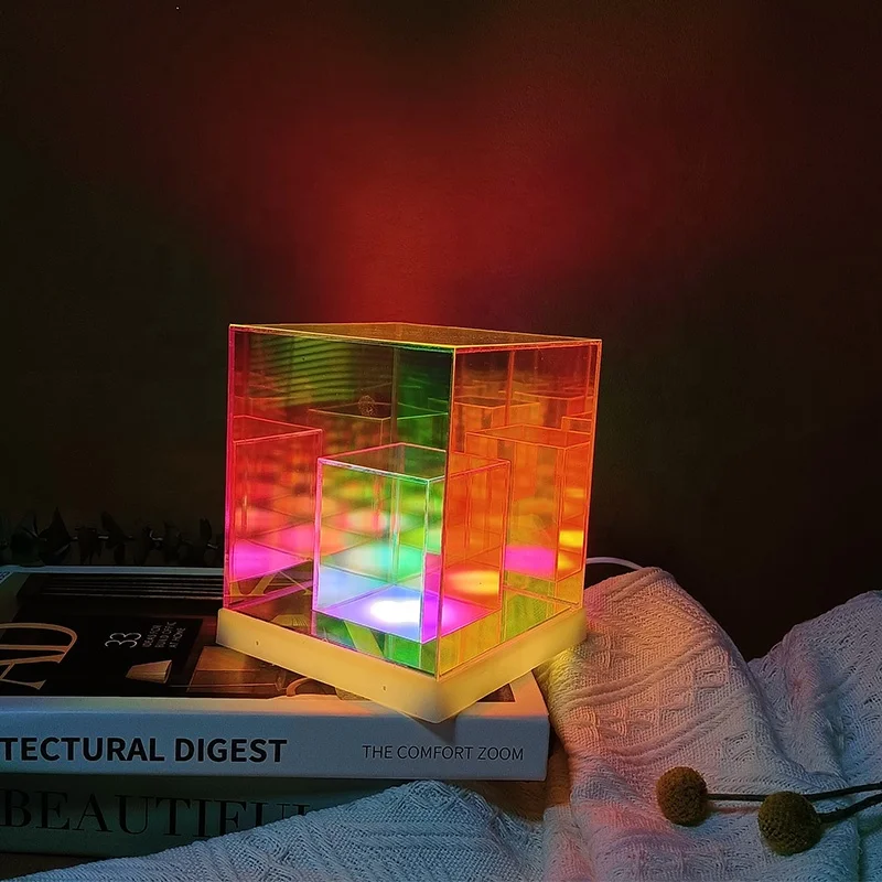 3D Acrylic Table Lamp USB Power LED Cube Crystal Night Light For Bedroom Decor