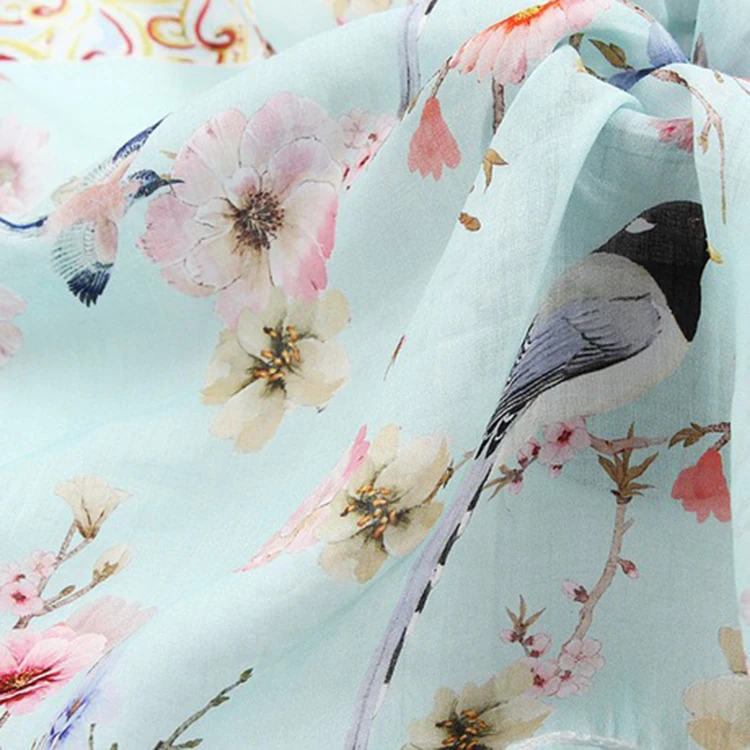 Customized digital print screen printing 100% Ramie linen breathable digital printed fabric for dresses garment