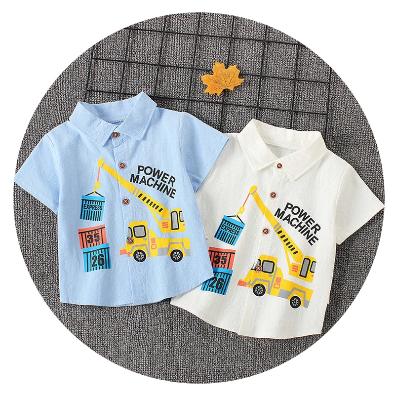 Wholesale summer children clothing cartoon print kids tops boys short sleeve shirts