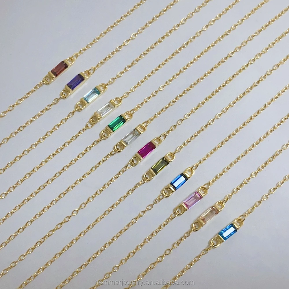 Fashion 925 Sterling Silver 14K Gold Plated Birth Stone Jewelry 12 Months Birthstone Mini Colored Zircon Hoop Bracelets