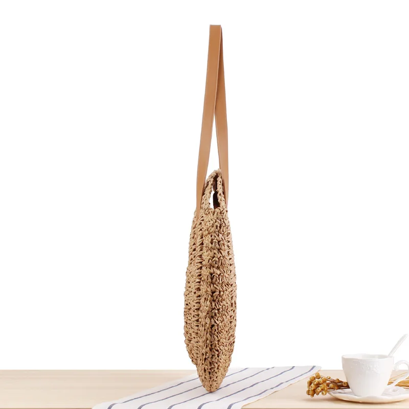 Amazon Hot Custom LOGO Summer Beach Straw Woven Tote Rattan Bag Handmade Weaving Shoulder Bag Handbag Travel for Women Ladies