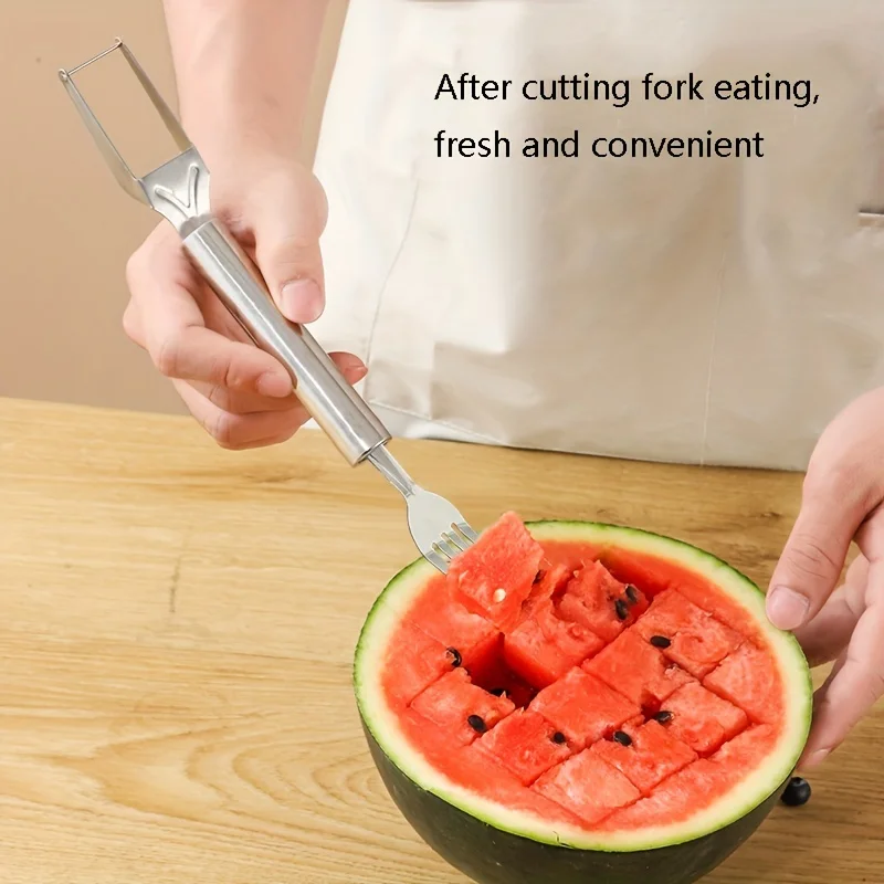 ANJUKE Multifunctional Stainless Steel Tool for Watermelon Slicing and Serving Watermelon Cutter with Fork