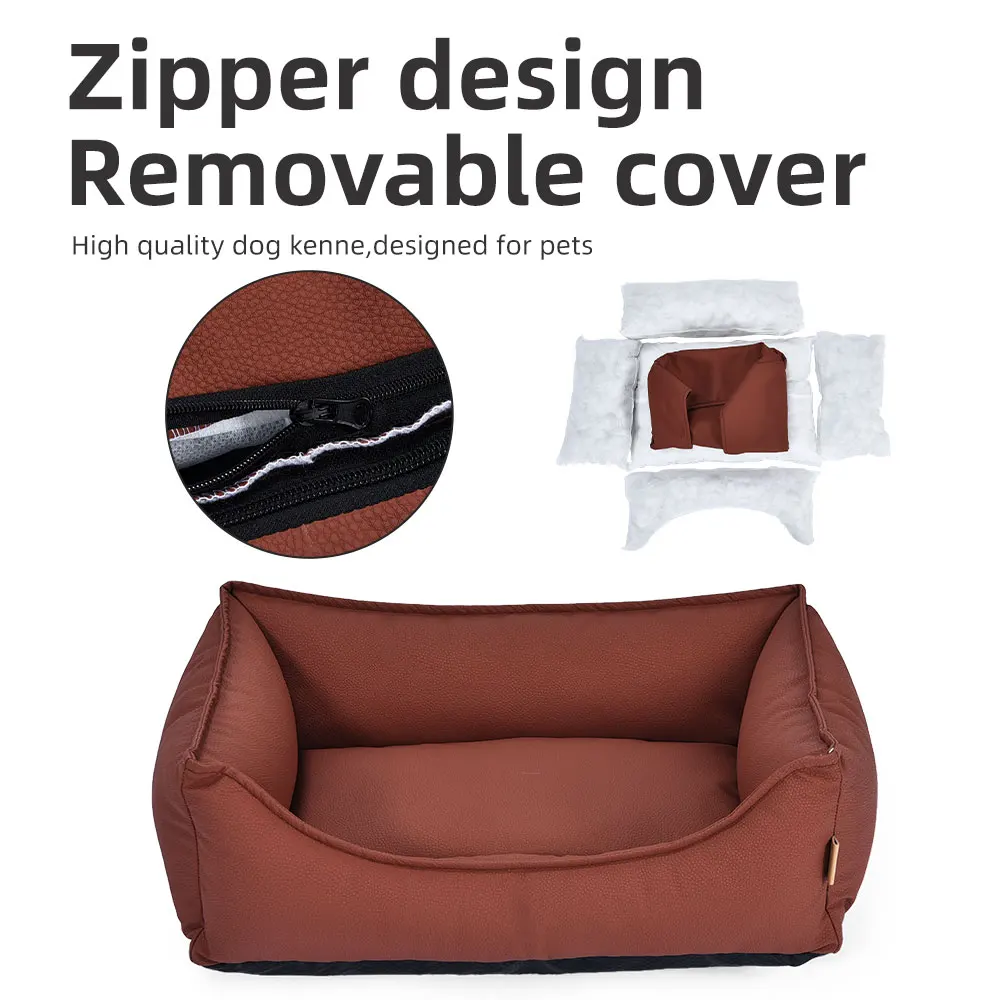 Dog Bed Manufacturer Wholesale Luxury Pu Leather Red Grey Black Pet Dog Bed Sofa For Dog