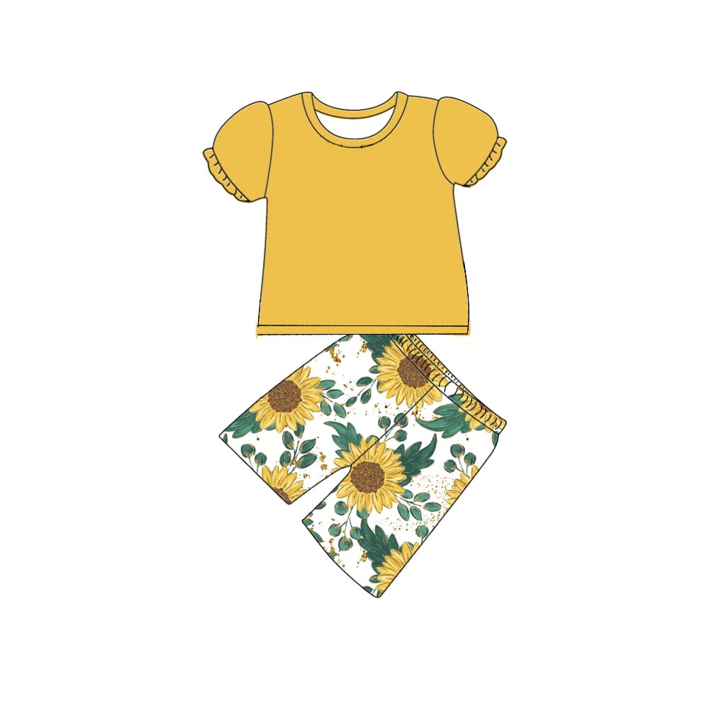 Toddler Customized Hot Summer Casual Daisy Flower Crop Top Tank Bummies Set 0-6 Years Old Baby Girls Clothing Sets