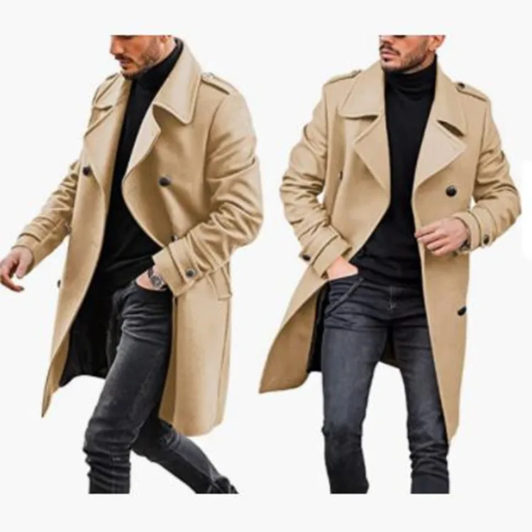 Liu Ming Hot Selling 2024 Fashion Men Stylish Outwear Long Sleeve Pocket Long Jacket Winter Slim Trench Coats