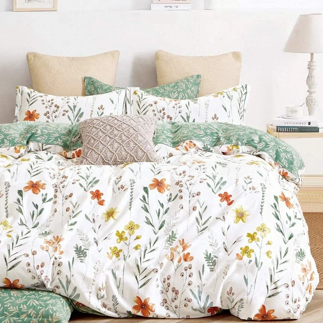 Floral Printed Custom Size 100% Lyocell 300 Thread Count Comforter Cover Set Bamboo Bed Cover Bedding Set