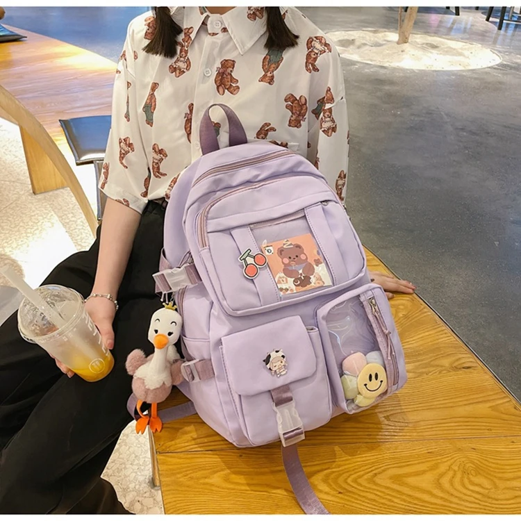 Kawaii Backpack with Cute Cow Plush Kawaii Pin Accessories Large Capacity Aesthetic School Bags Cute Bookbag for Girls Teen