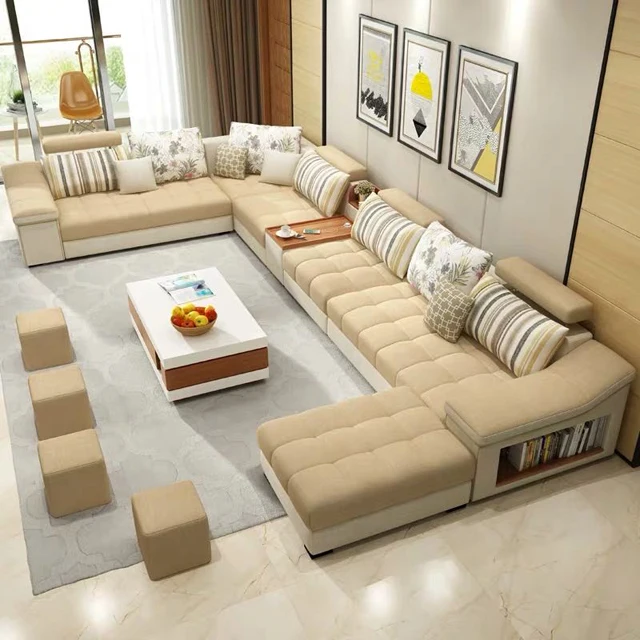 5 Years Quality Guarantee U Shape 7 Seater Corner Drawing Room Sofa CEFS004