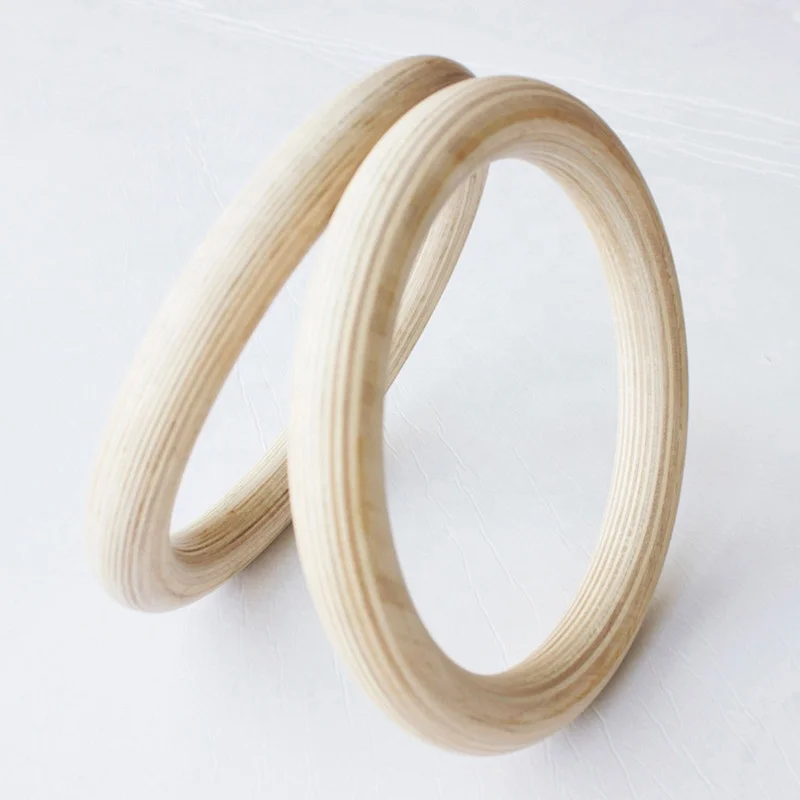Home Indoor Exercise Adjustable Logo Printed Strap Workout 32Mm Wooden Gymnastic Rings With Flexible Buckles