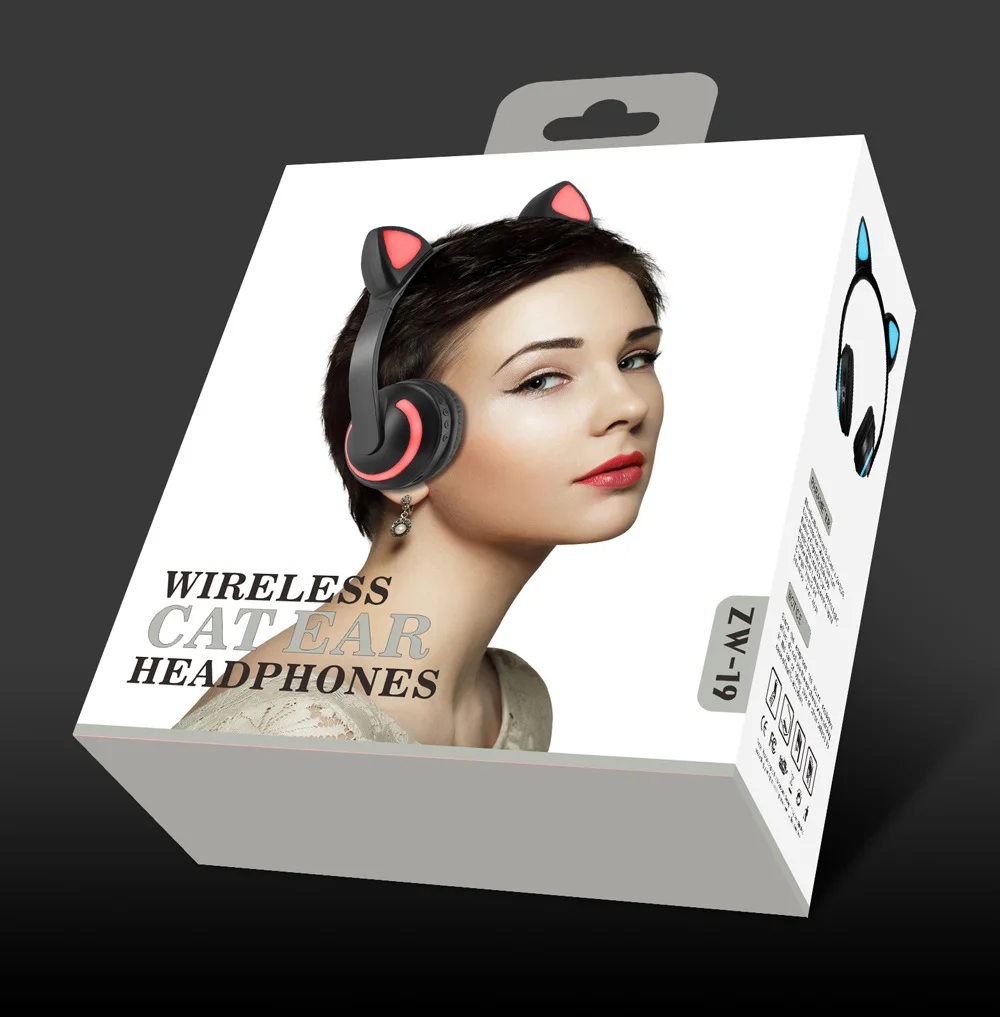 RICOO Factory Supply Cat Ear Headphone with LED Noise Cancelling Headphones Wireless Kids Headset Gaming Headset Earphone 7Color