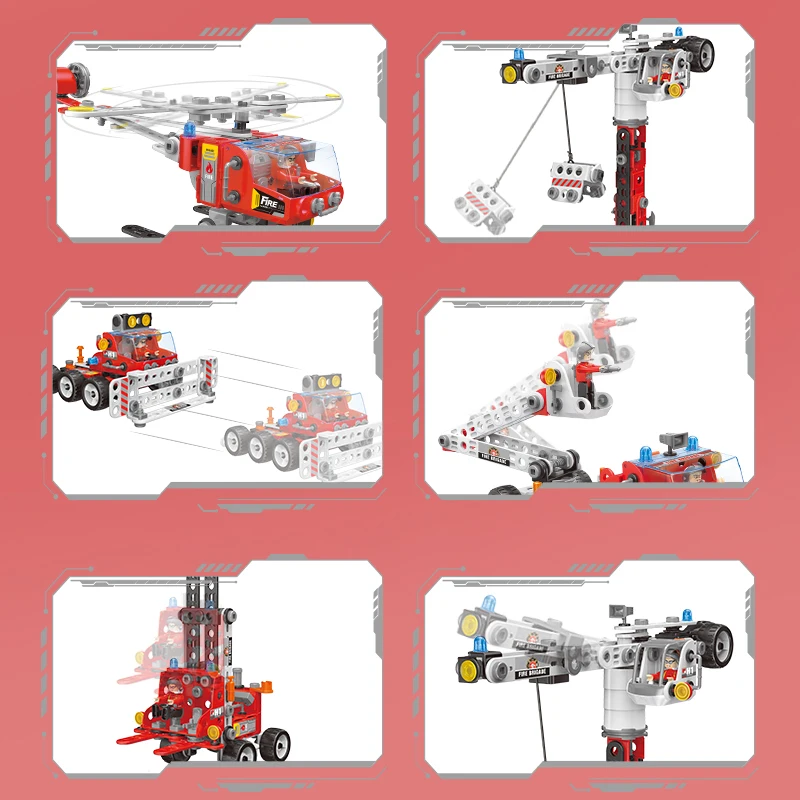 STEM Screw Nut Assembling Fire Fighting Vehicle Helicopter Toys 187PCS Fire Rescue Truck Building Block Set for Kids