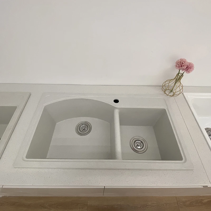 smooth surface resin composite SMC fiberglass quartz stone 2 bowls kitchen sinks