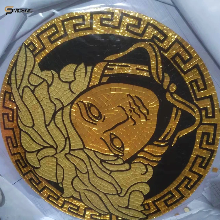 Luxury wall decor hand cutting art mosaic italian circular design pattern high quality gold glossy crystal glass mosaic tiles