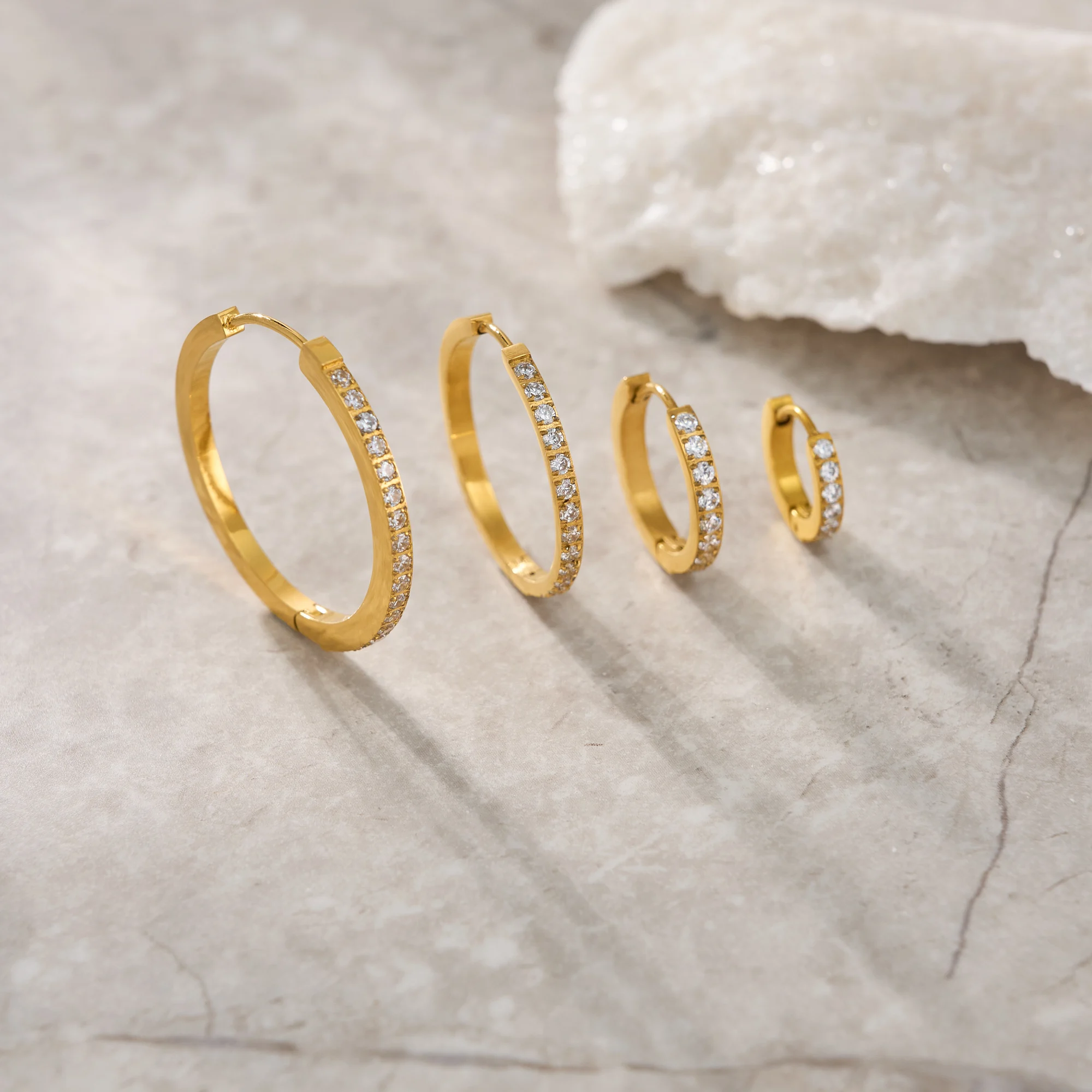 SUPER HOT SELLING Minimalist C Hoop Iced Out Zircon Multi Size Earrings Set Dazan New 18k Gold Plated Stainless Steel Jewelry