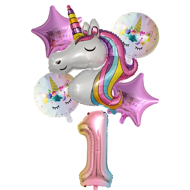 6pcs Rainbow Unicorn Balloon Ball Globos Number Birthday Party Decorations Kids Unicorn Party Wedding Balloons