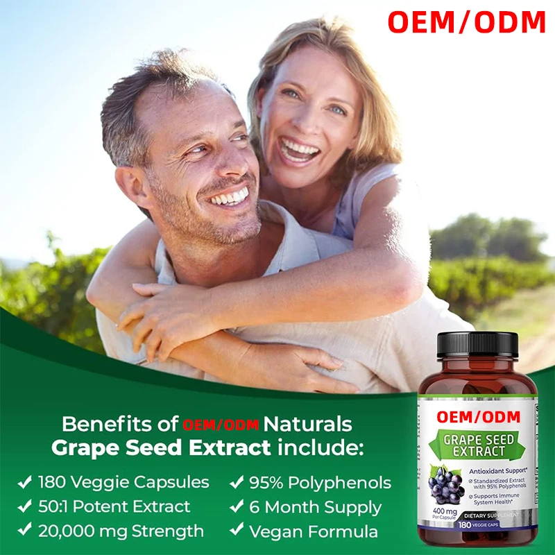 All-Natural 20000 mg High Strength Grape Seed 50:1 Extract Non-GMO 180 Vegan Capsules