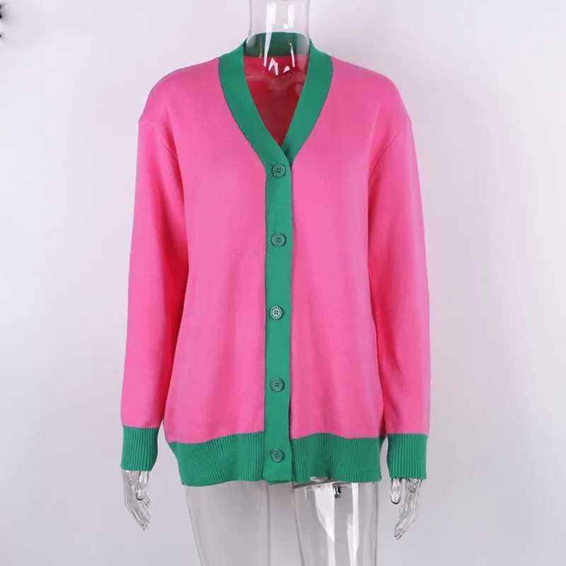 Fancy Custom Logo US women V Neck cardigan contrast color viscose cotton rib Knitted cardigan sweater