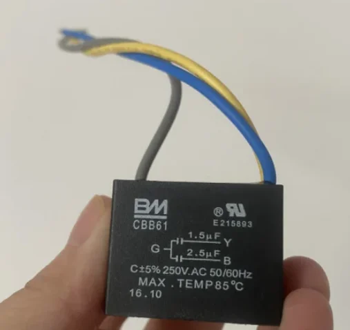 Black CBB61 1.5uF+2.5uF 3 Wires AC 250V 50/60Hz Capacitor For Ceiling Fan