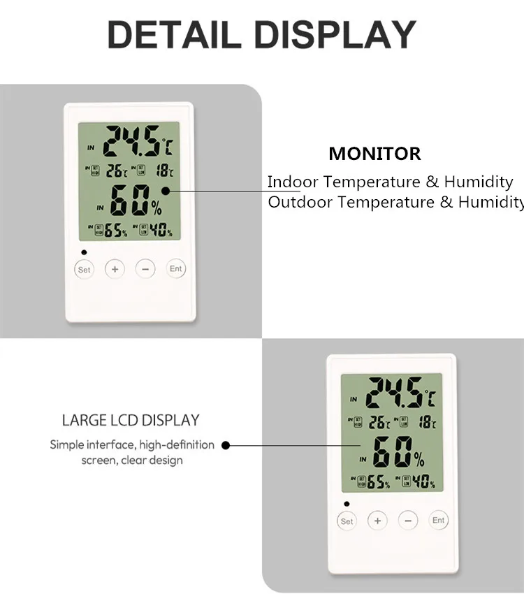 Digital LCD Display Thermometer Hygrometer Indoor and Outdoor Temperature Humidity Monitor Easy To Use And Baby Friendly