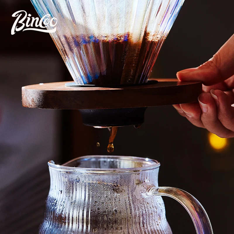 Bincoo Colorful Glass Coffee Filter with Wooden Stand for Pour Over Coffee Dripper