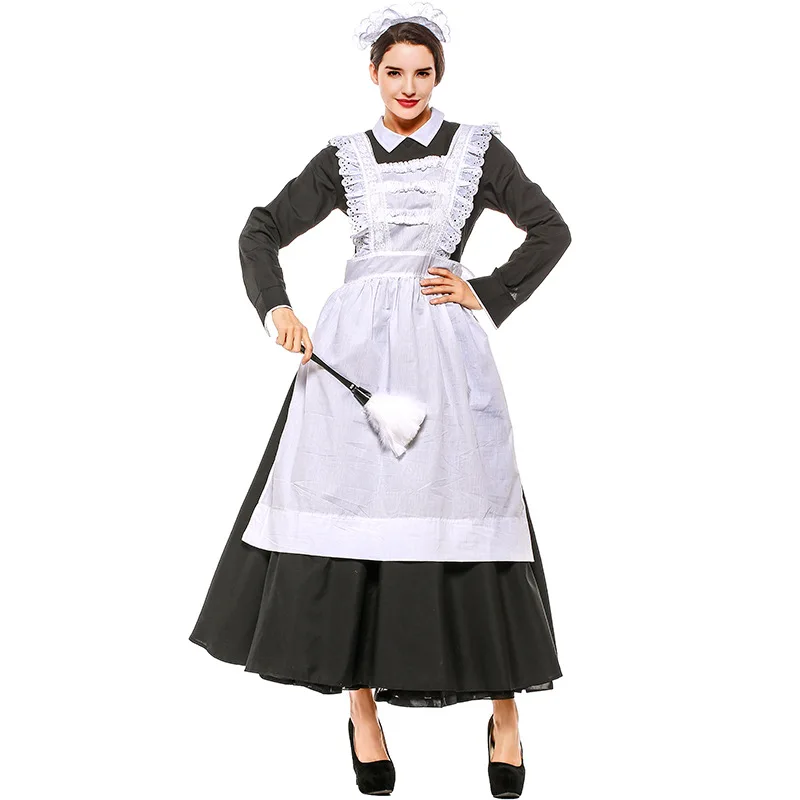 halloween woman cotton french maid cosplay dress costume