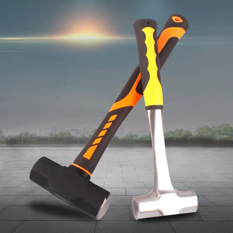 Building Construction 2-4LB Sledge Hammer Heavy Duty One-piece Forged Steel Brick Drilling Crack Damping Rubber Sledg Hammers