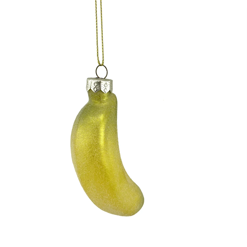 
Custom Christmas Glass Decor 11cm Glass Banana Shape Ornaments Christmas Glass Ornament Decoration 