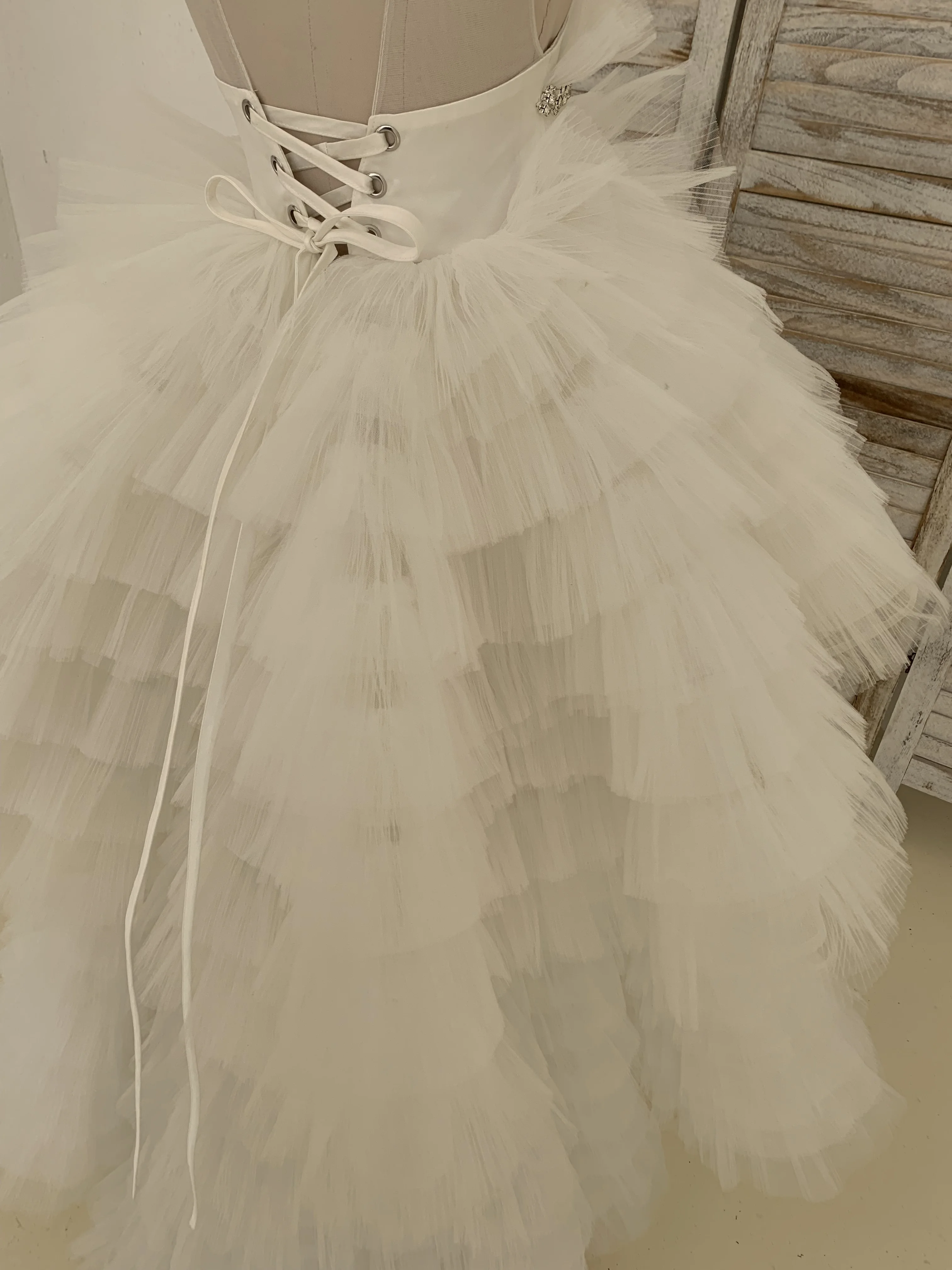 Hi Low Ivory Tulle Wedding Flower Girl Dress Kids Party Dress Princess Birthday Couture Dress