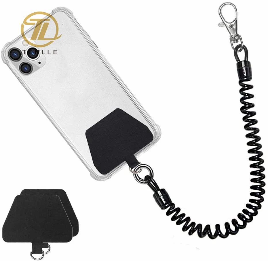 Universal Mobile Phone Lanyard With Connector Tab Anti-lost PVC Elastic Spiral Coil Wrist Lanyard Phone Strap