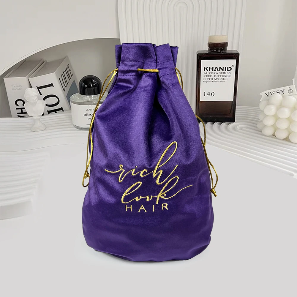 Customized Logo Gold Embroidery Velvet Pouch Cosmetic Double Drawstring Super Soft Dust Bag Packaging SkinCare