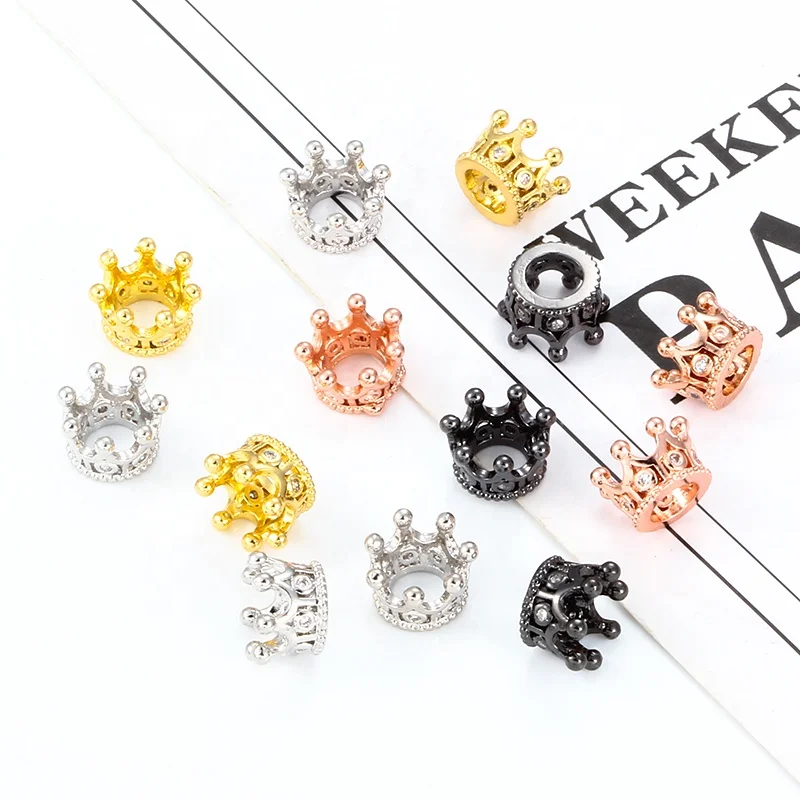 Wholesale Black CZ Crown Beads DIY Spacer Beads Fit Bracelet Jewelry Accessories For Jewelry Making