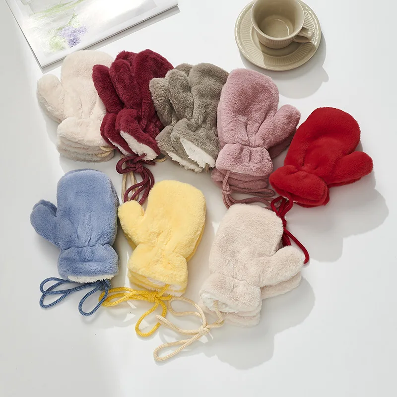 Hot sell double thickened Kids baby mittens winter furry faux fur warm Children mittens Fingerless Gloves