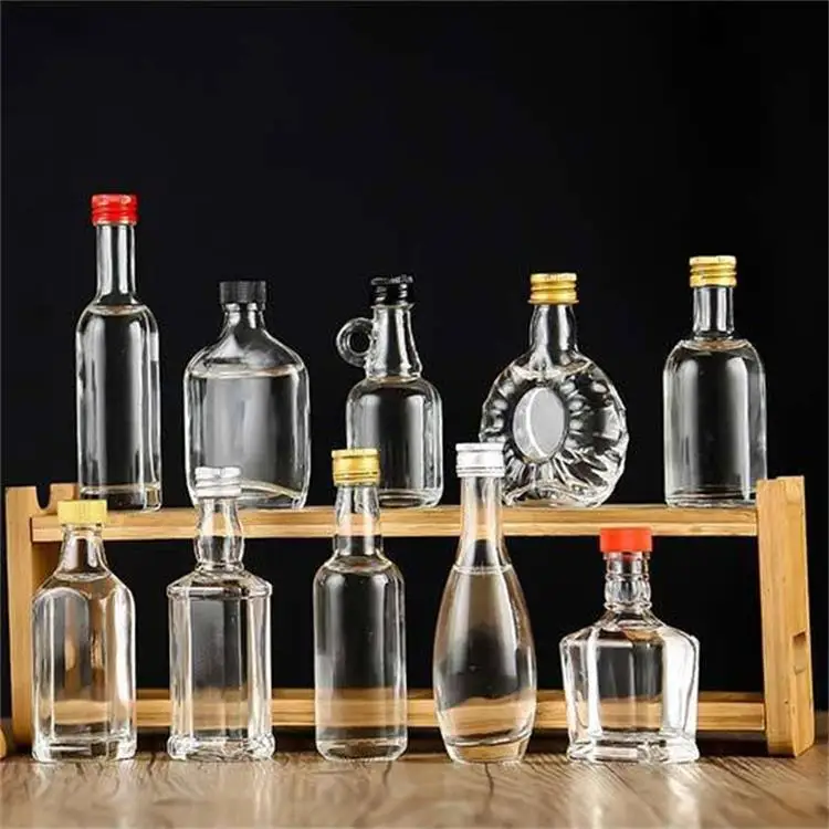Wholesale 50ml Drinking bottle Whiskey Vodka Champagne Small Mouth Tasting Trial Glass Wine Bottle with Aluminum Lid