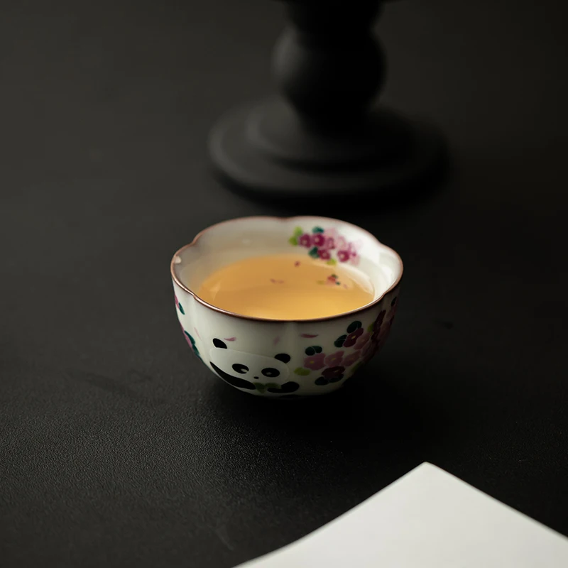 Lovely Chinese Ru Kiln Panda Ceramic Tea Cup Eco-Friendly Master Cup Kung Fu Tea Set for Household Use or as a Gift