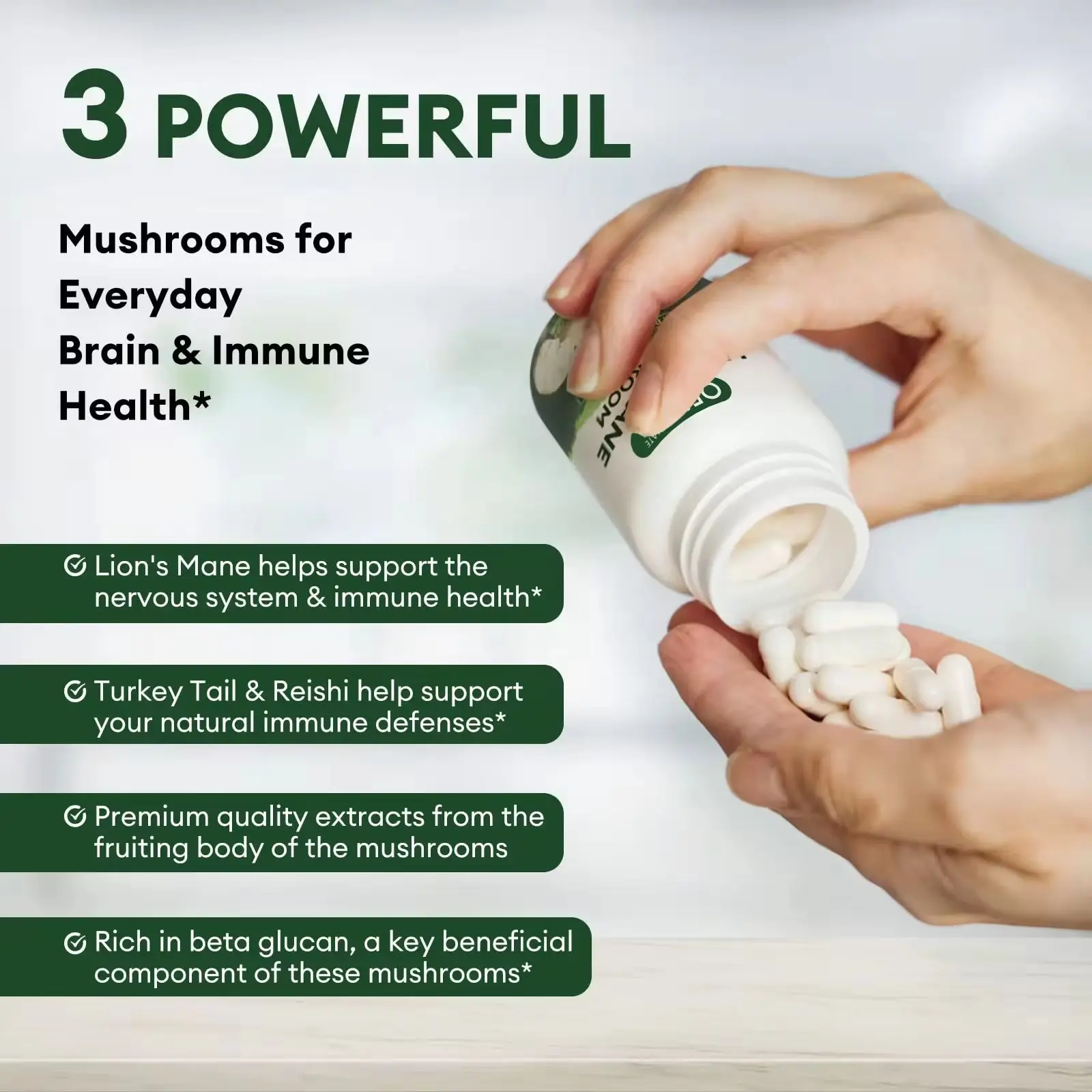 Herbal Supplements Lions Mane Mushroom with Reishi and Turkey Tail Support Focus Memory Immunity Mushroom Capsules