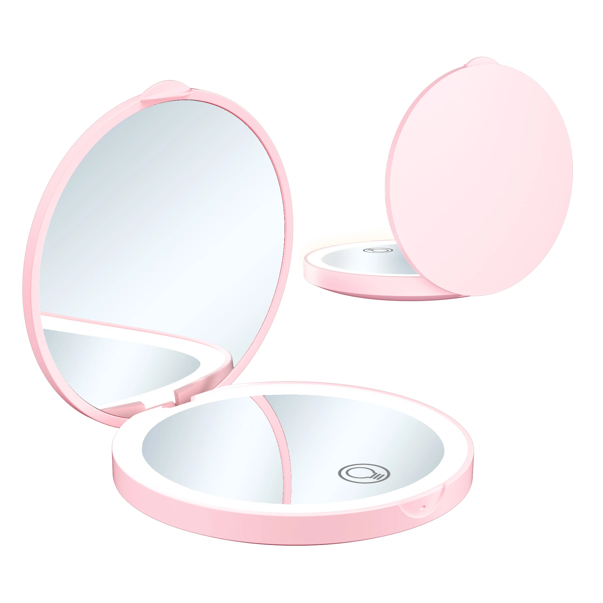 Индивидуальное индивидуальное компактное светодиодное зеркало круглая дорожная карманная дешевая двухсторонняя зеркальная с 10-кратным увеличением