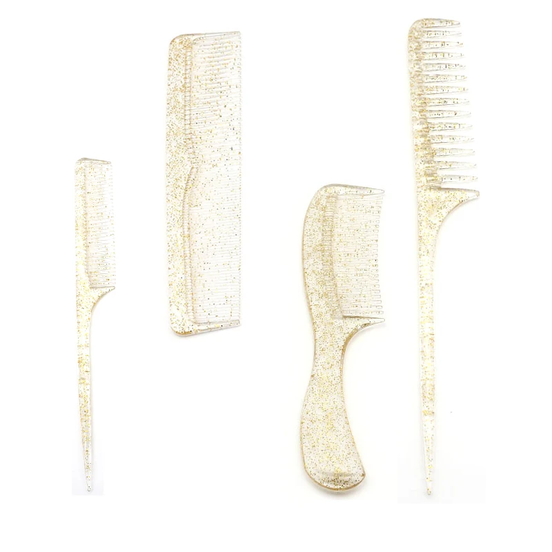 Factory Wholesale Transparent Glitter Powder Hair Comb Anti-slip Hair Straightener Comb Professional Comb Set