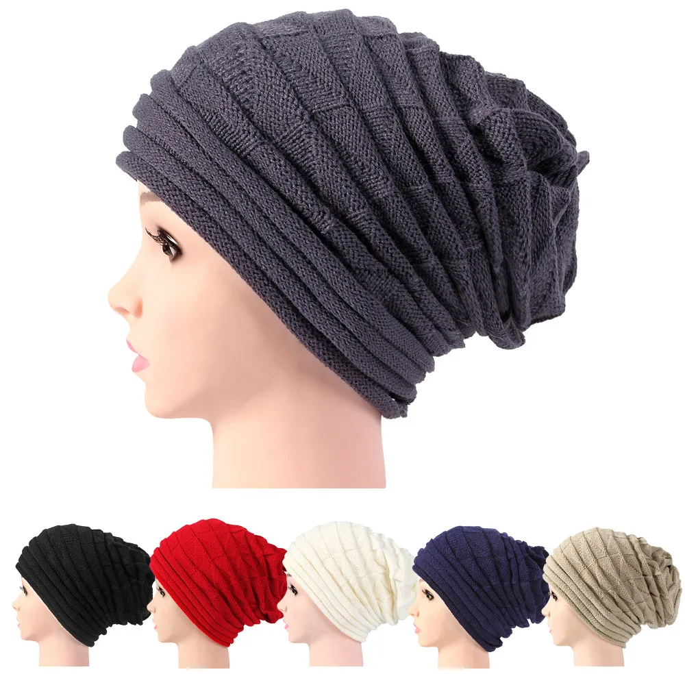 Fashion Women Autumn Winter Outdoor Warm Wool Cap Drape Knit Beanie Hats Woolen Caps Knitted Hat