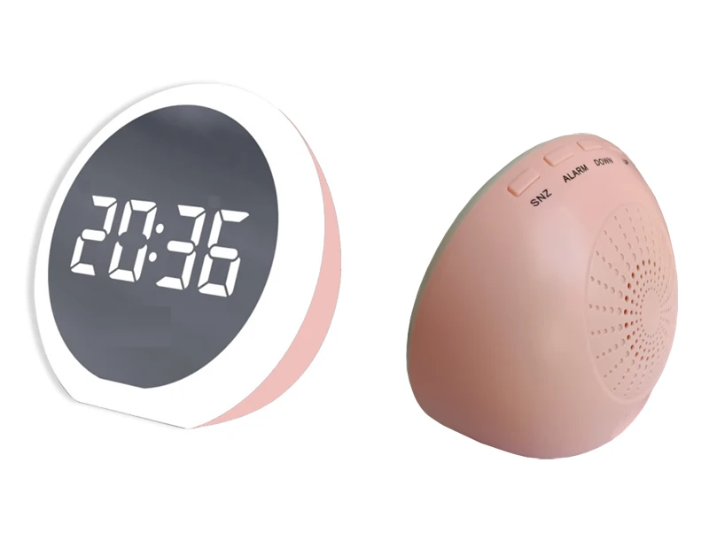 Funny electronic clock round Mirror surface rechargeable white LED time day of the week jumbo display home alarm clock