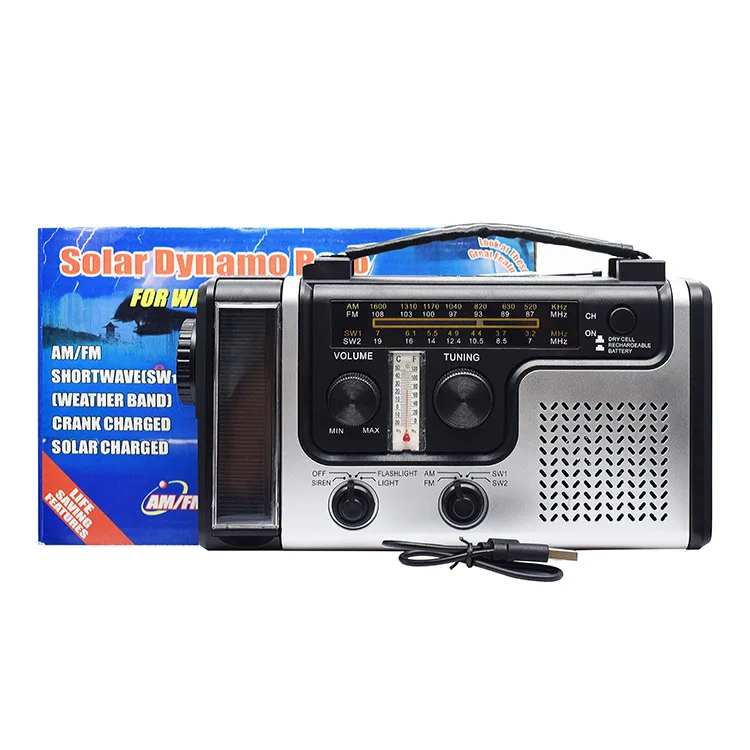 2023 New Arrival Hand Crank AAA Battery USB Solar Powered Emergency noaa Weather Radio SOS Alert AM FM SW  Radio