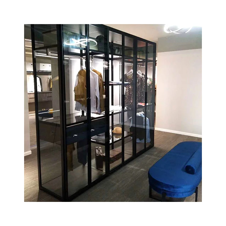 Bedroom clothes cabinet hanging organizer slim aluminium profile for wardrobe glass door