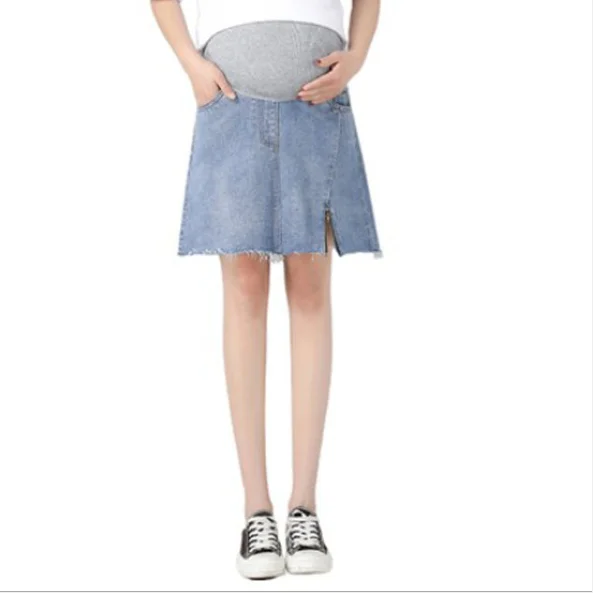 
Wholesale pregnant women denim skirt irregular belly lift bag hip a-line skirt maternity skirt 