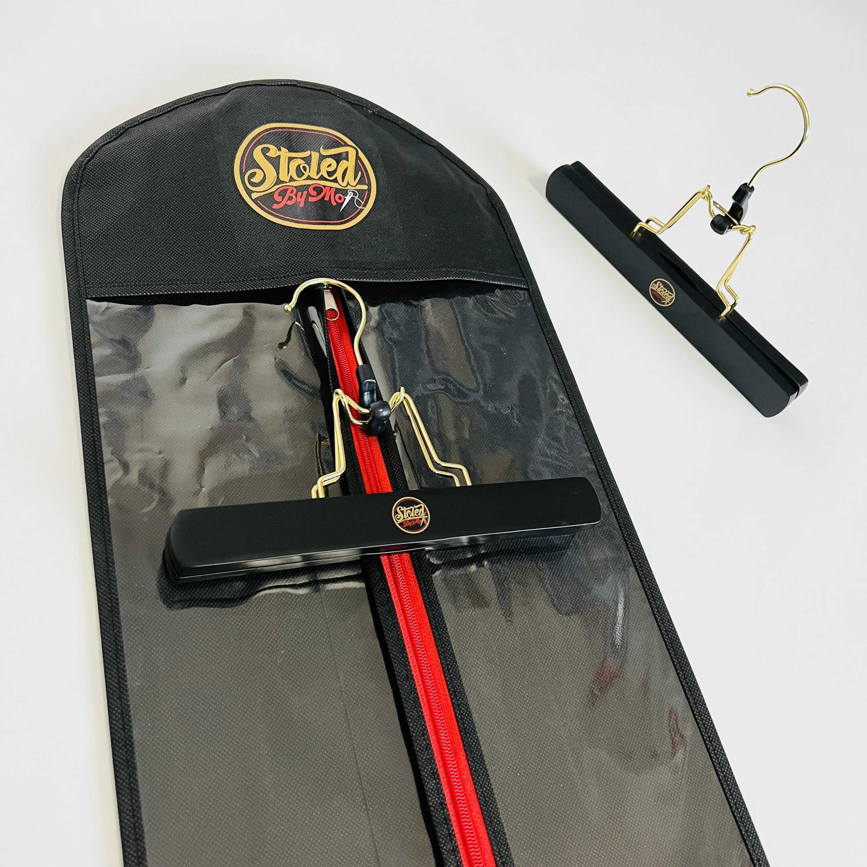 Black wooden hanger Wig storage bag custom logo wood hair extension hanger